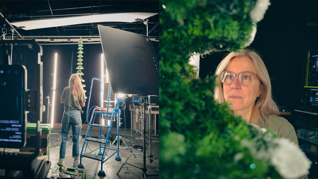 Claire sculpting the model trees