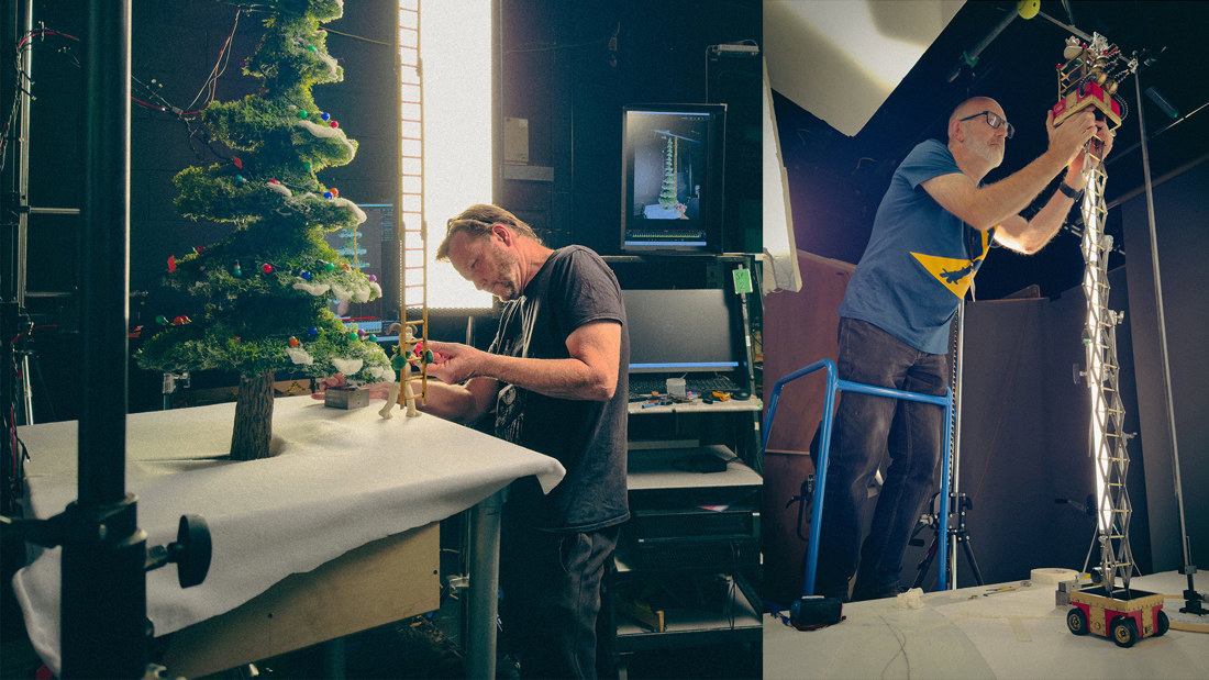 Lee and Chris animating on the studio floor
